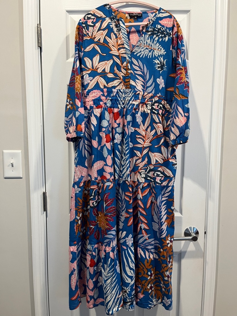 Liza Byrd Cinch Waist Women’s Dress In Blue Floral Print Boho Size XL